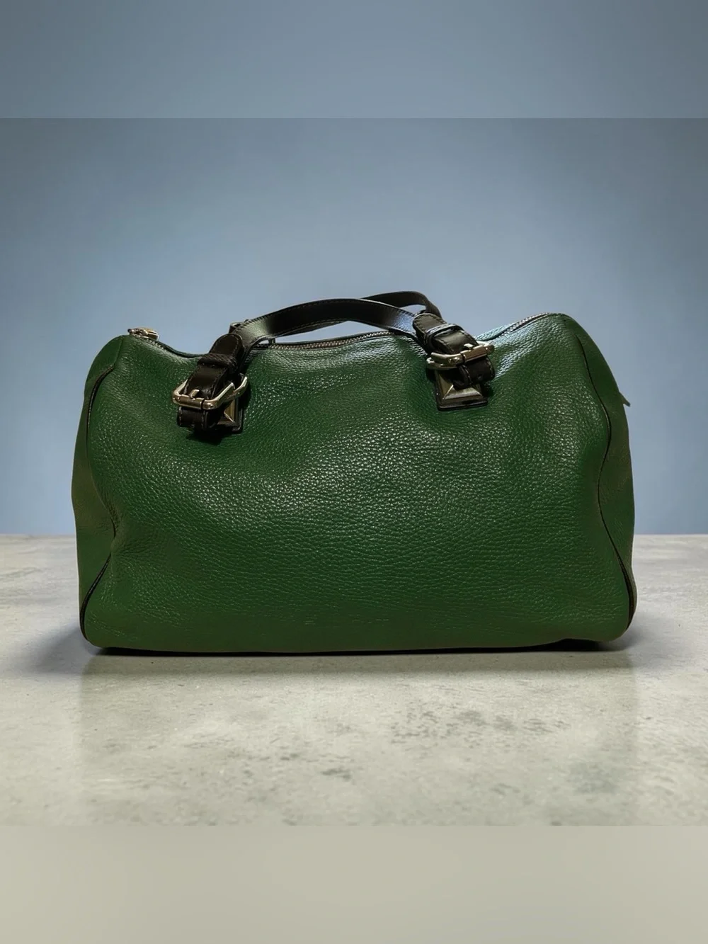 Pulicati Italian Vintage Pebbled Leather Satchel in Grass Green Excellent